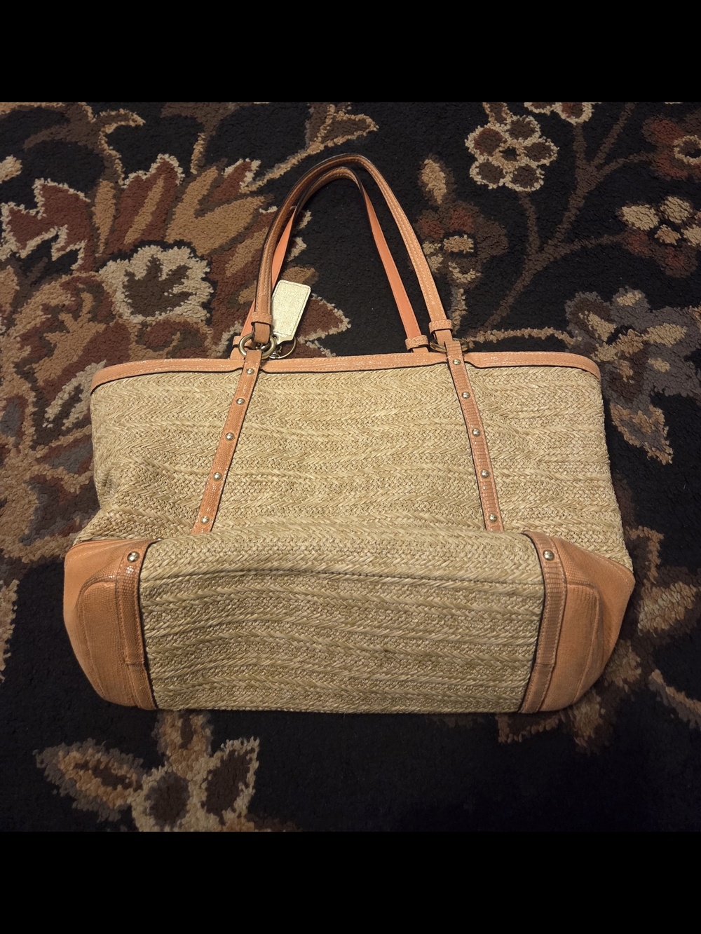 Coach Straw Tote with Tan Leather Trim - Picture 2 of 9